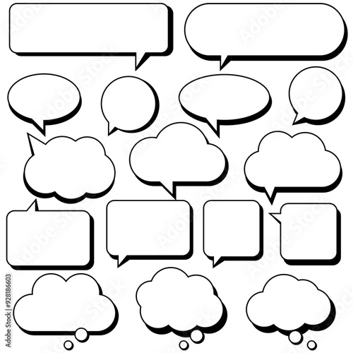Comic speech bubbles with halftone set