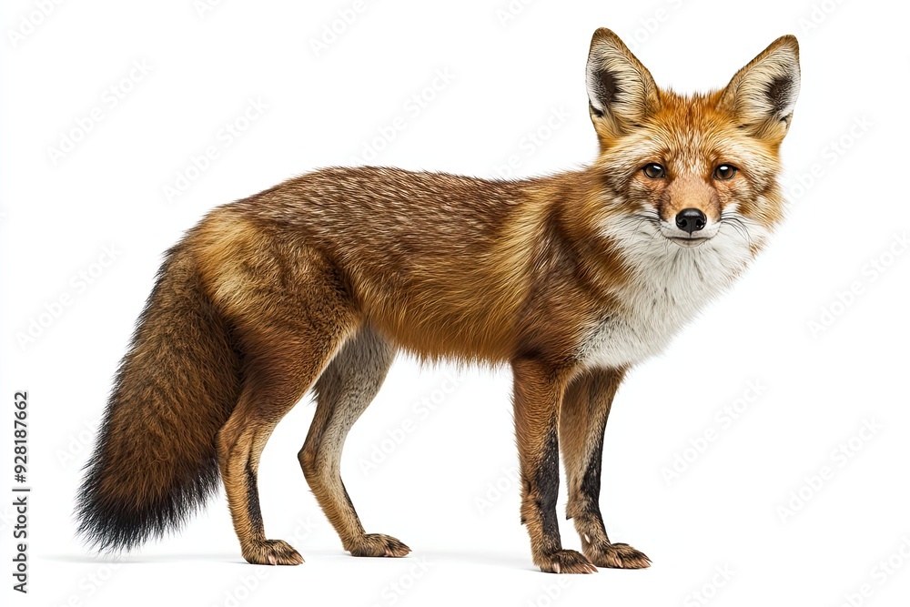 Fototapeta premium A Red Fox Standing with a Bushy Tail and Pointed Ears
