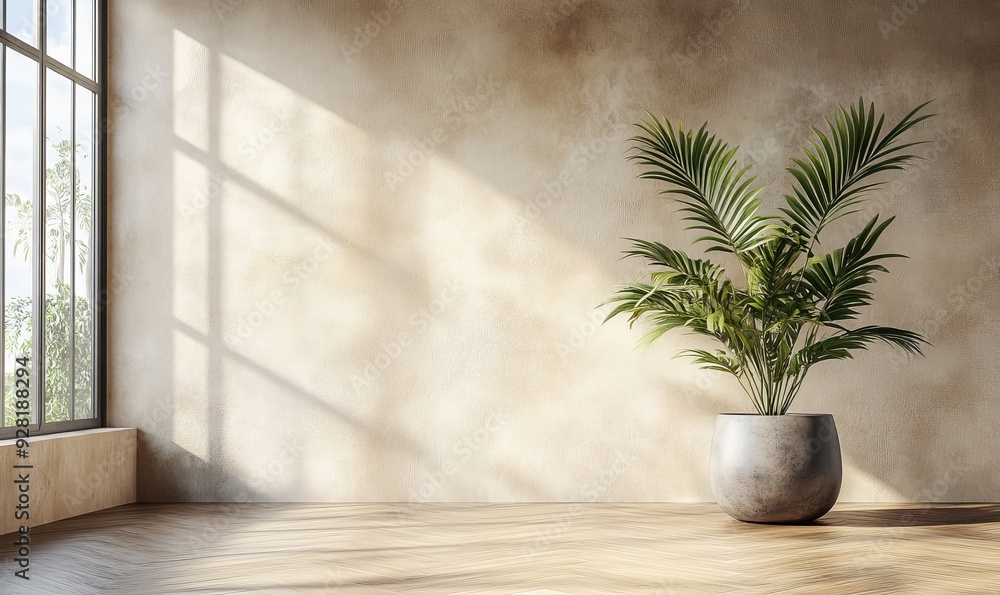 Empty room interior background, concrete wall and wooden paneling. 3d rendering, Generative AI Empty room interior background, concrete wall and wooden paneling. 3d rendering, Generative AI