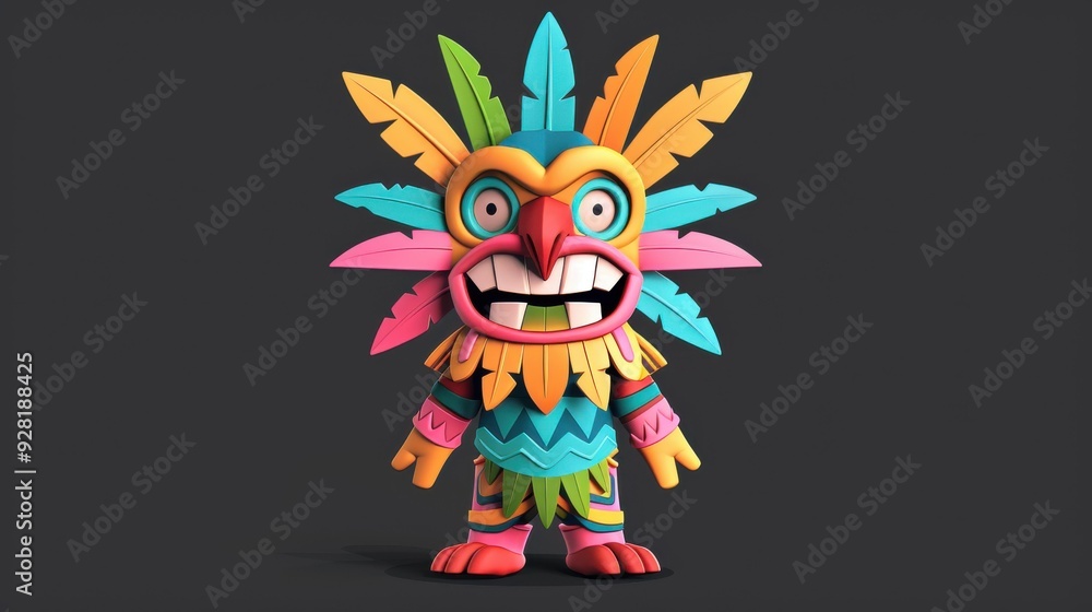 Explore the charm of ancient totem characters in this vibrant cartoon illustration set against a bold black backdrop. Explore the charm of ancient totem characters in this vibrant cartoon illustration set against a bold black backdrop.