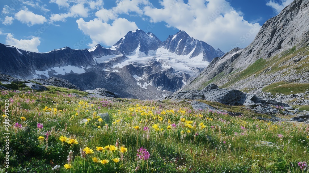 Majestic, snow-covered peaks, alpine meadows, serene, high quality, photorealistic, mountain range, crystal-clear lakes, untouched wilderness, panoramic, breathtaking, nature's bea Majestic, snow-covered peaks, alpine meadows, serene, high quality, photorealistic, mountain range, crystal-clear lakes, untouched wilderness, panoramic, breathtaking, nature's bea