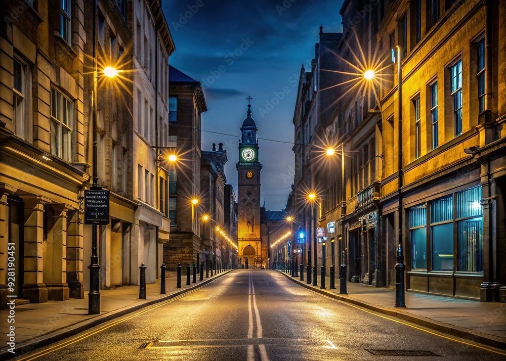 Empty streets and dimly lit cityscape at night, with clock tower in the background showing late hour, conveying a sense of restriction and quietness. Empty streets and dimly lit cityscape at night, with clock tower in the background showing late hour, conveying a sense of restriction and quietness.