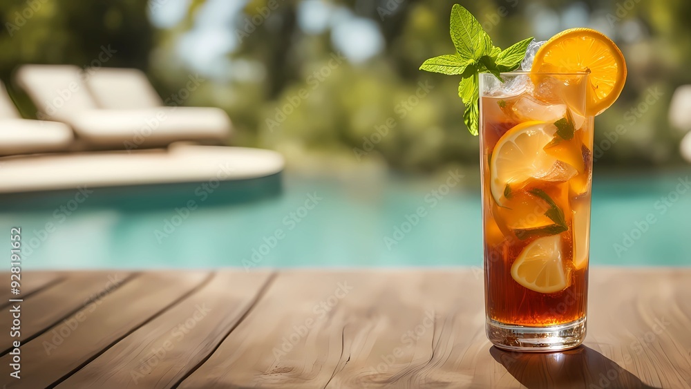 Genetarive AI A glass of fresh iced tea is garnished with a lemon slice on top of the glass Genetarive AI A glass of fresh iced tea is garnished with a lemon slice on top of the glass