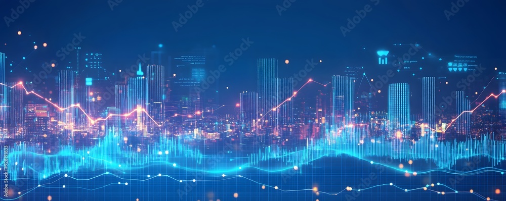 Cityscape with Financial Charts and Data Visualizations Cityscape with Financial Charts and Data Visualizations