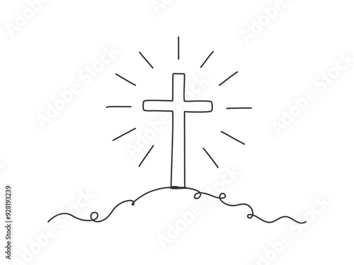 One line continuous religion christian cross vector illustration.