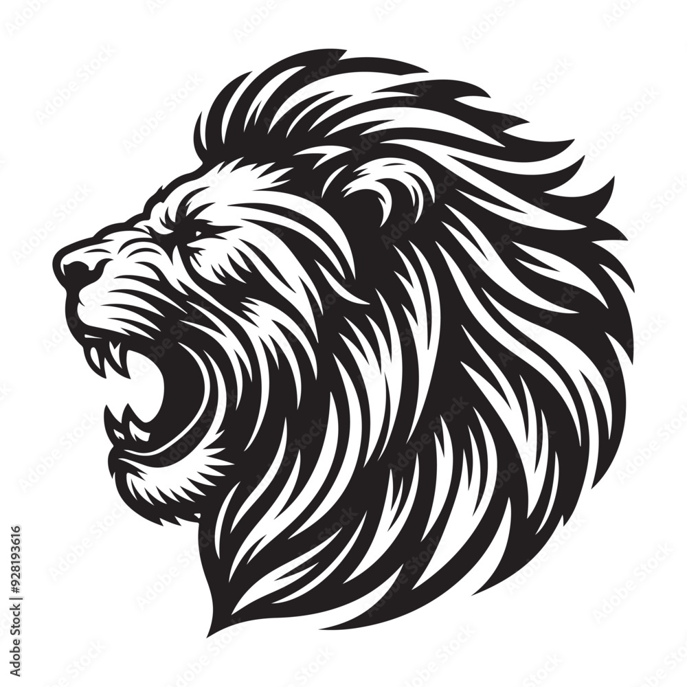 Line art of lion face roaring vector Line art of lion face roaring vector