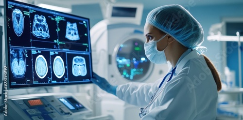 A medical technician adjusts ionizing radiation settings on advanced diagnostic equipment, ensuring optimal image quality and safety. 