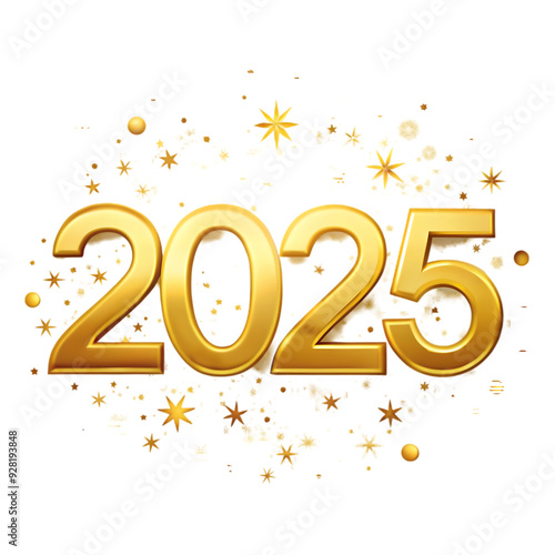 golden 2025 new year text on transparent background