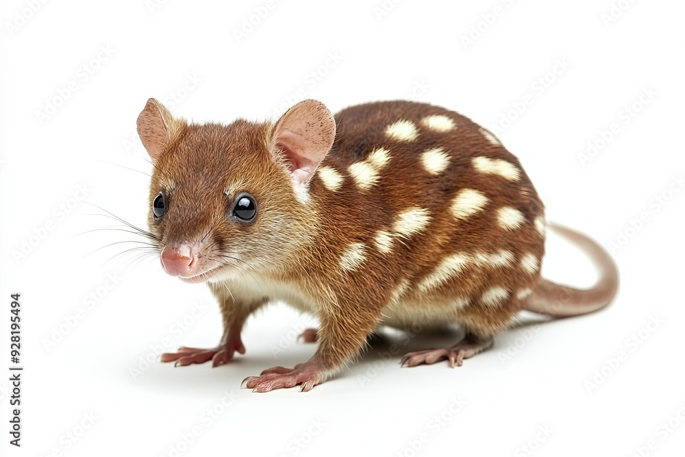 A Spotted-tailed Quoll, a small marsupial native to Australia and Tasmania, perched on a white background A Spotted-tailed Quoll, a small marsupial native to Australia and Tasmania, perched on a white background