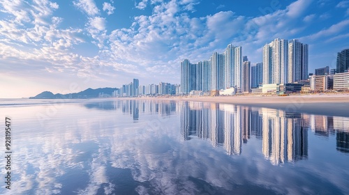 The vibrant skyline of Gwangalli Beach on a sunny day. photo