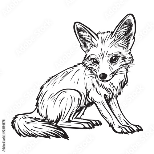 Jackal Outline Design,  Jackal  Clipart,  A Belly Crawl Jackal illustration in black and white