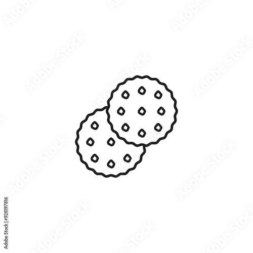 Round cookie icon. Biscuit and cracker symbol. Outline vector illustration on white background. 