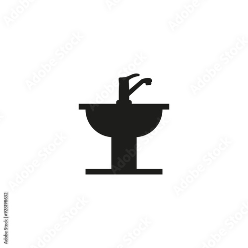 Plumbing icon with faucet and washbasin. Sanitary ware symbol.