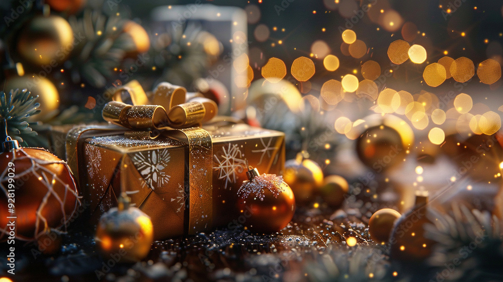 Fototapeta premium gold gift on Christmas. Merry Christmas. Gift.