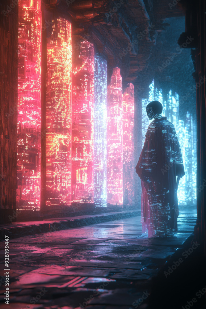 デジタル崩壊によって蹂躙された放棄された寺院