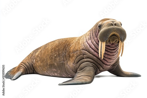 A Walrus Lying on Its Belly with Its Head Raised photo