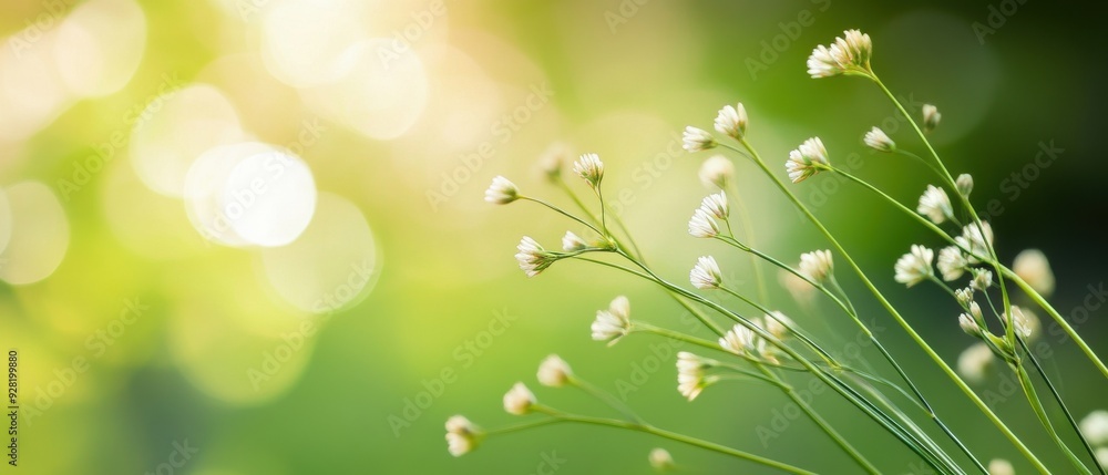 Delicate flowers blooming under soft sunlight, creating a serene and vibrant atmosphere in a lush green background. Delicate flowers blooming under soft sunlight, creating a serene and vibrant atmosphere in a lush green background.