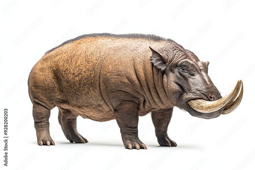 Fototapeta premium A Large Brown Pig with Long Curved Tusks