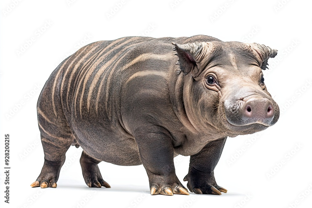 Obraz premium A Striped Piglet Standing on a White Background