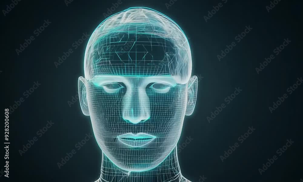 Digital human head in wireframe style

