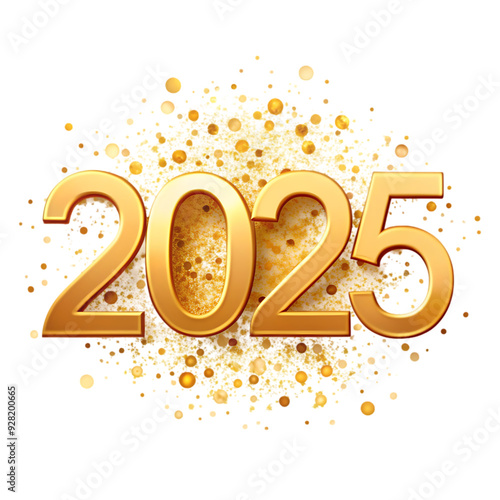 golden 2025 new year text on transparent background