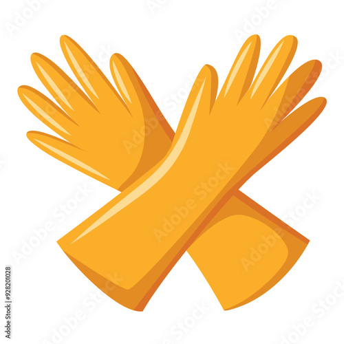 A pair of yellow rubber cleaning gloves, arranged crosswise. Cleanliness concept