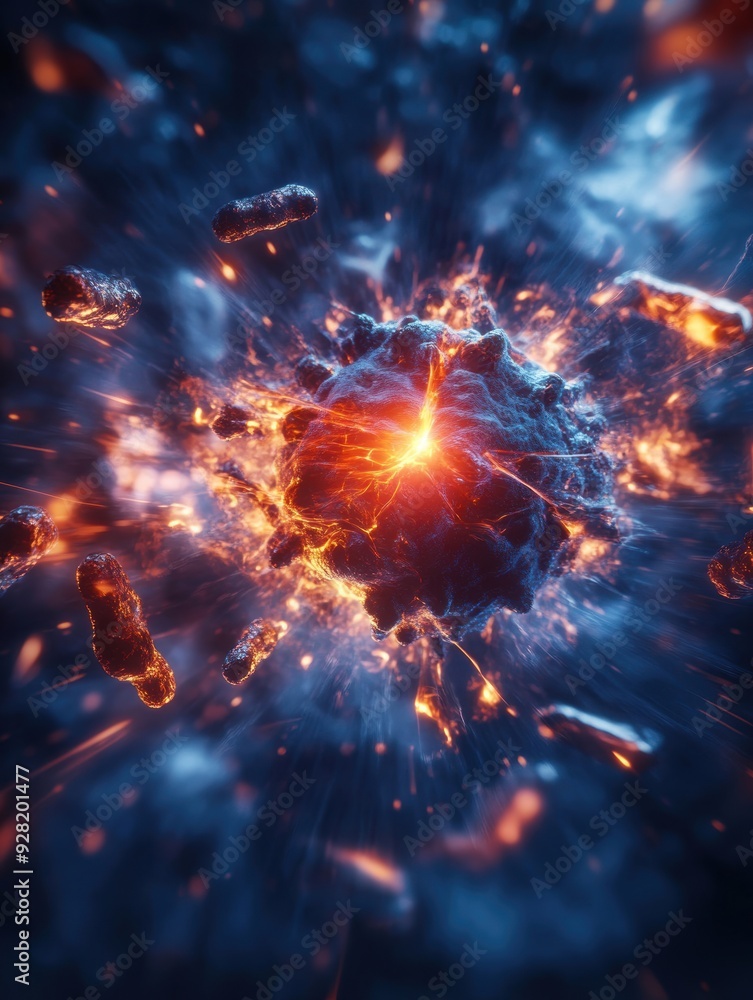 Fototapeta premium Ionizing radiation particles interacting with biological tissues represent a key concept in medical diagnosis.