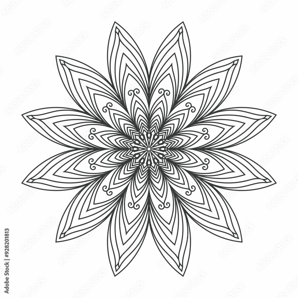 Coloring book simple mandala flower, black and white, vector art , Circular pattern in form of mandala for Henna, Mehndi, tattoo, decoration. Decorative frame ornament in ethnic oriental style Coloring book simple mandala flower, black and white, vector art , Circular pattern in form of mandala for Henna, Mehndi, tattoo, decoration. Decorative frame ornament in ethnic oriental style
