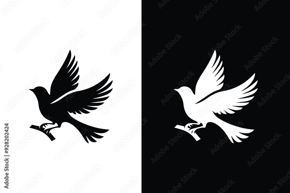Obraz premium Bird silhouette icon vector elements for design. Bird silhouette black white background.