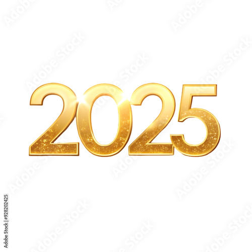 golden 2025 new year text on transparent background
