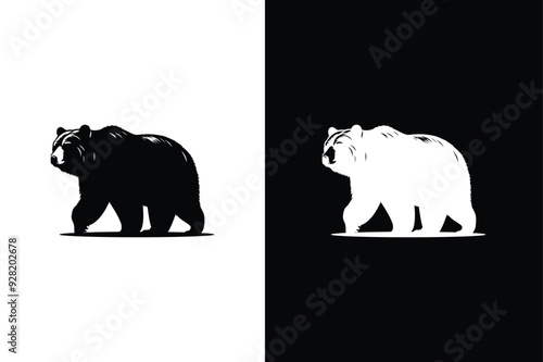 Vector bear silhouette. Bear icon vector illustration black white