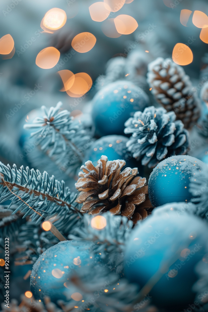 Christmas fir branch with frost and christmas decoration Christmas fir branch with frost and christmas decoration