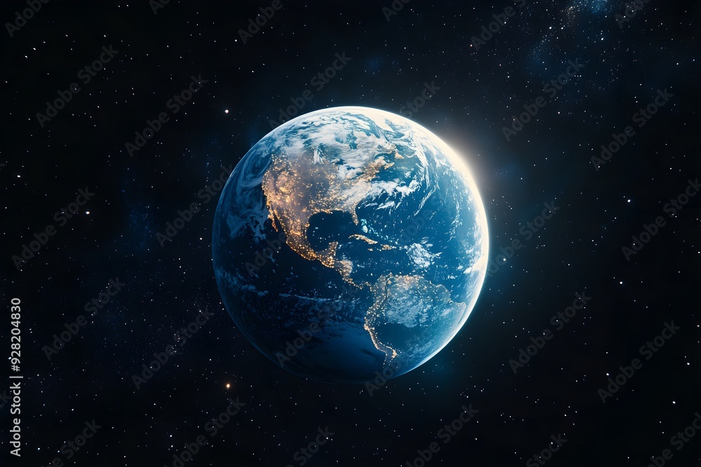 A beautiful blue star, Earth, with clouds, oceans, and continents visible in the dark and vast universe seen from space. A beautiful blue star, Earth, with clouds, oceans, and continents visible in the dark and vast universe seen from space.