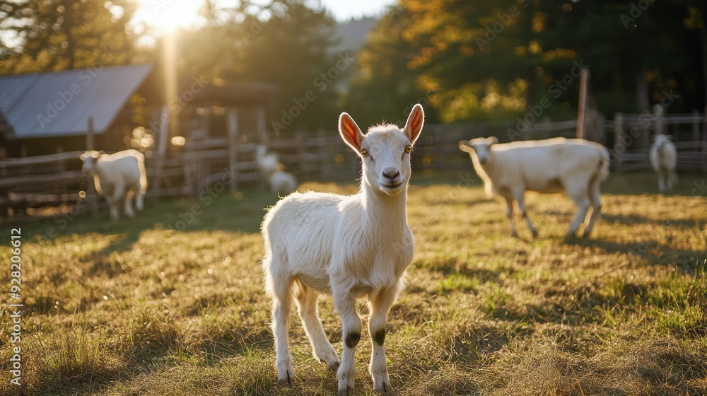 Fototapeta premium sheep farm, bright sunny cute photo