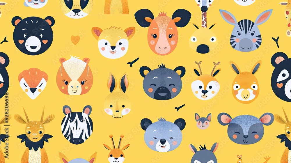 Cute Animal Faces Pattern Cute Animal Faces Pattern