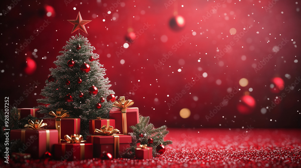 Obraz premium christmas tree and gifts with christmas decoration