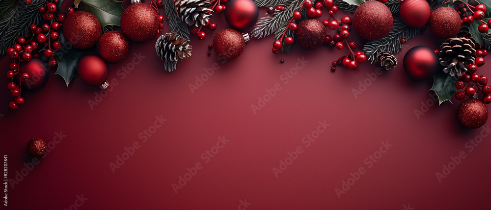 Wallpaper for christmas with red background and christmas decor Wallpaper for christmas with red background and christmas decor