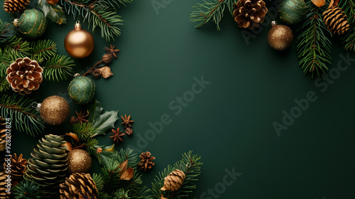 Wallpaper for christmas with green background and christmas decoration