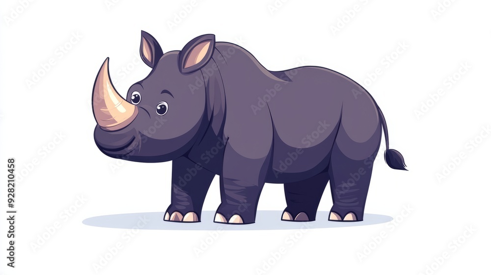 Obraz premium cute cartoon rhinoceros illustration isolated on white background