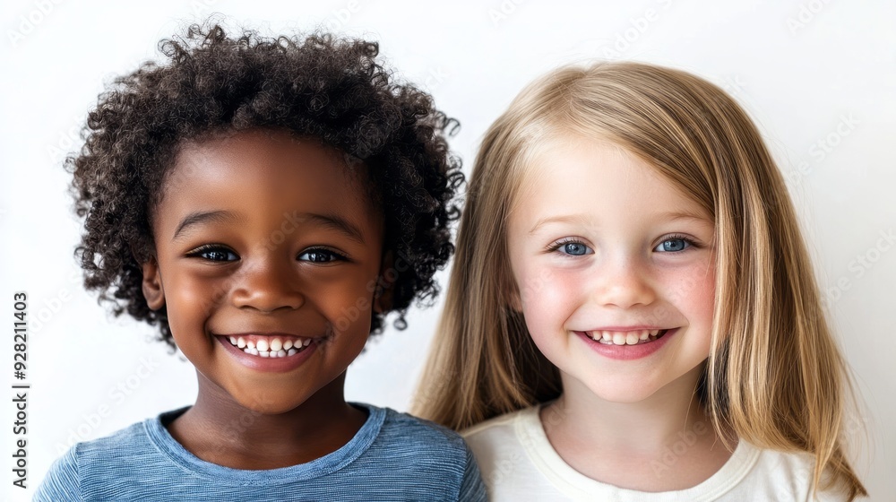 black child and white child smiling and hugging on white background black child and white child smiling and hugging on white background