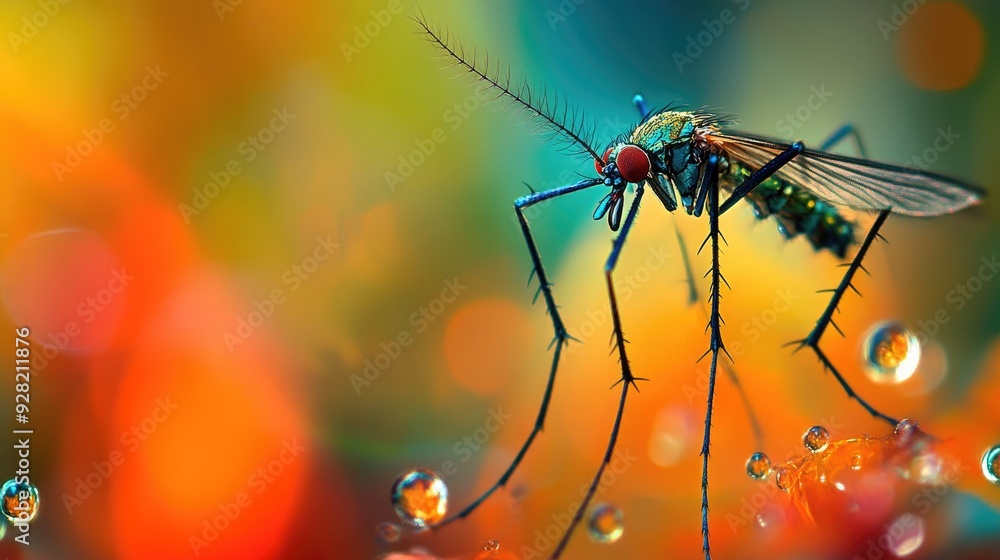 Detailed macro image of a mosquito with a vivid, abstract nature background, perfect for desktop wallpapers Detailed macro image of a mosquito with a vivid, abstract nature background, perfect for desktop wallpapers
