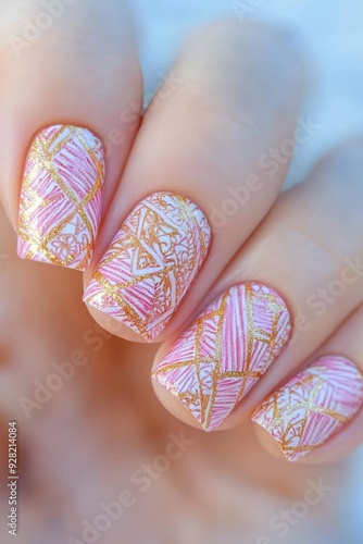 Exotic Ribbon Nail Art for Fashion and Beauty Generative AI photo