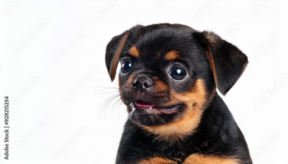 Obraz premium 笑顔のプチ・ブラバンソンの子犬のポートレート（Portrait of a smiling Petit Brabancon puppy on white background） 