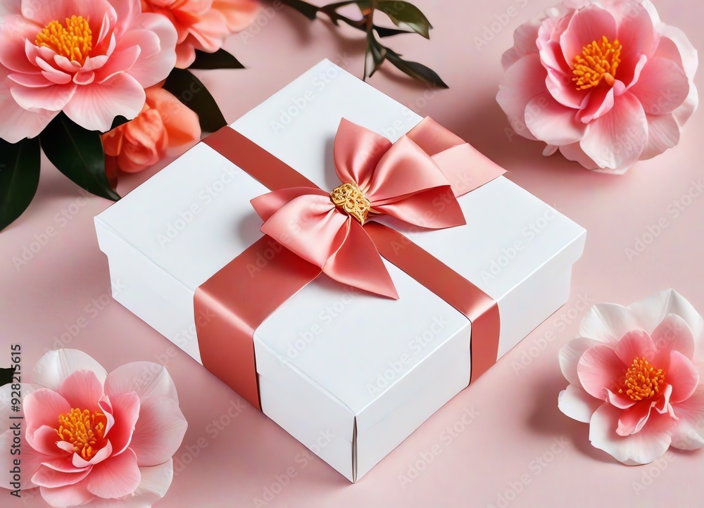 An image of a white gift box with pink and orange flowers An image of a white gift box with pink and orange flowers