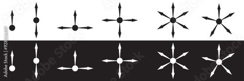 Arrow multiple direction icons. Vector one. two, three,  four, five and six way arrows or option signs for infographic chart or presentation pointers. Vector illustration. EPS 10