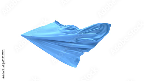 Flowing blue silk scarf isolated on white background