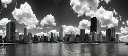 Chicago Skyline in Black and White with a Touch of Color