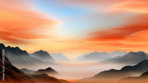 Mountain Peaks Surrounded By Clouds On Fire, With Intense Colors And Dramatic Lighting Effects