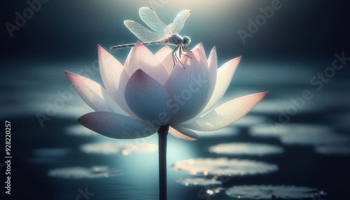 dragonfly on the pink lotus flower