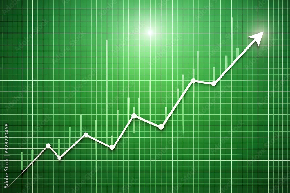 Upward trending curve on a green background, overlaid on a white grid chart, symbolizing growth, progress, and financial success in business and economics. Upward trending curve on a green background, overlaid on a white grid chart, symbolizing growth, progress, and financial success in business and economics.